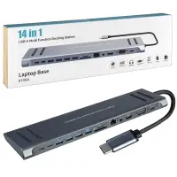 HUB Type-C 14 in 1 (2Type-C + 4USB + SD + Micro SD + HDMI + Enternet RJ45 + Jack 3.5mm + VGA + USB-C PD)