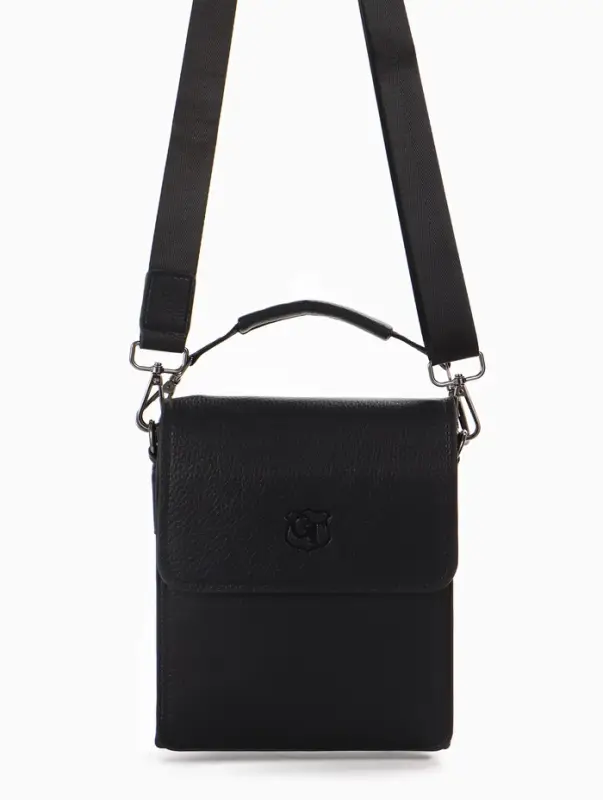 Сумка планшет мужская, на молнии, два наружных кармана, длинный ремень, 19&times;8&times;23 см, чёрная