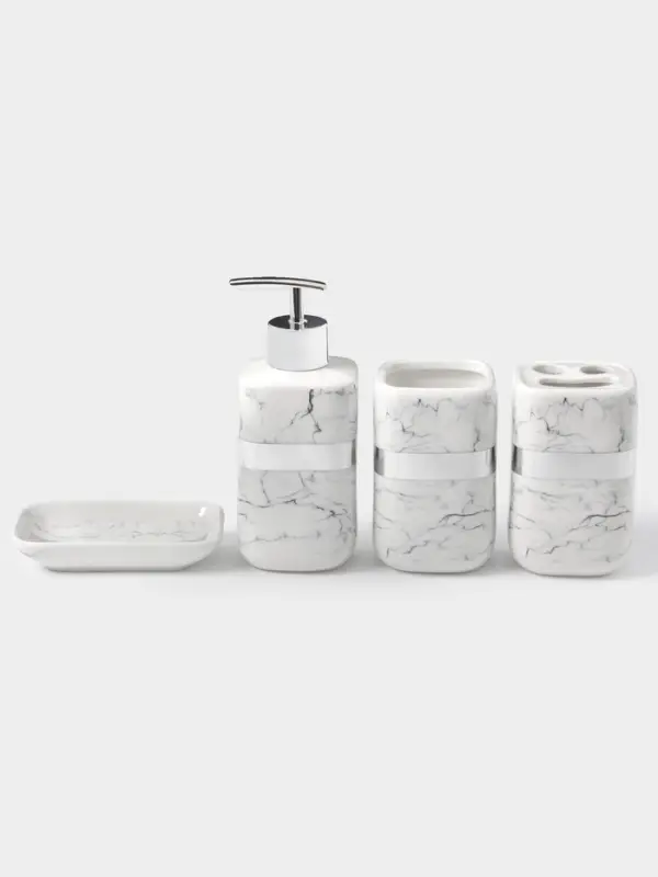 Аксессуары для ванной &laquo;Вестерос&raquo;, 4 предмета, мыльница, дозатор для мыла 390 мл, 2 стакана, белые