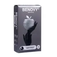 Перчатки Benovy, нитриловые, медицинские, 3.5 г, размер L, 50 пар, чёрные