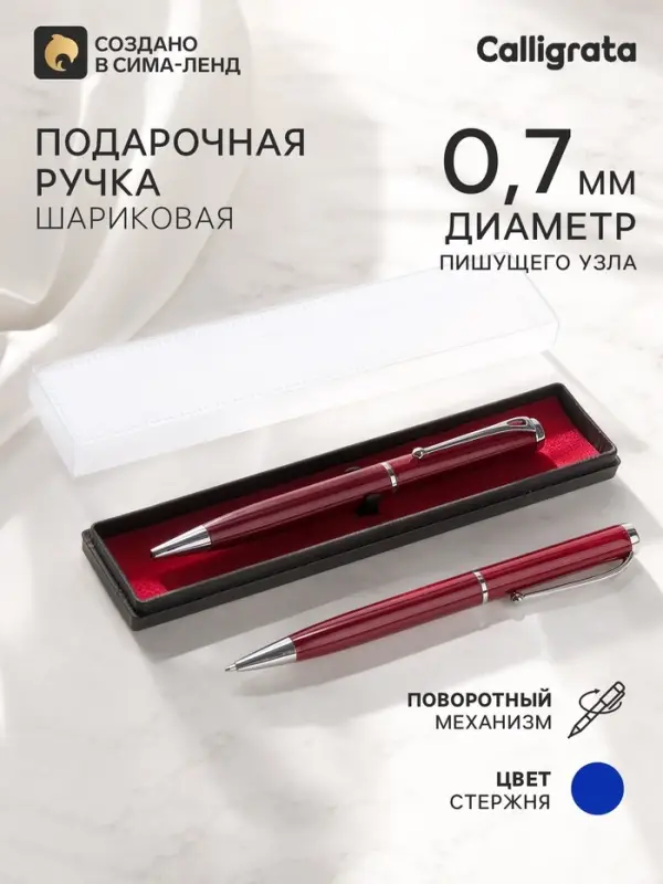 Ручка шариковая, подарочная, поворотная, в пластиковом футляре, бордовая с серебристыми вставками, &laquo;Оригинал&raquo;