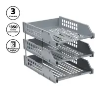 Набор лотков для бумаг &laquo;Стамм&raquo; STRONG, А4, горизонтальный, на металлических стержнях, 3 отделения, серый