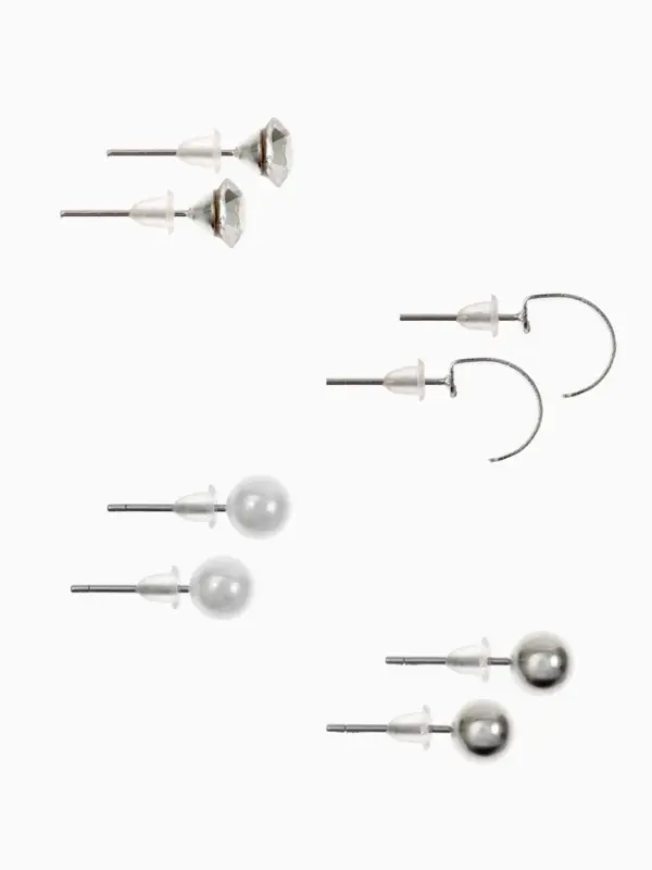 Серьги пусеты QF &laquo;Романтика&raquo;, 4 пары, кольца, белые в серебре