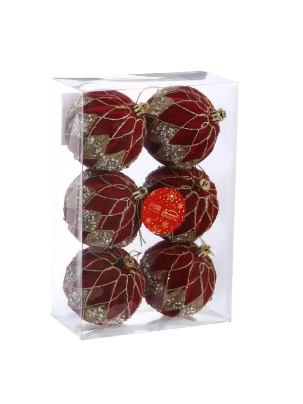 Набор шаров пластик d-8 см, 6 шт Набор шаров пластик d-8 см, 6 шт "Бархат. Фестиваль" ромбы блеск, красный