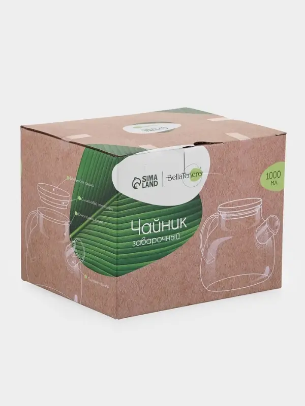 Заварочный чайник BellaTenero &laquo;Эко&raquo;, 1 л, с бамбуковой крышкой, металлический фильтр, стекло