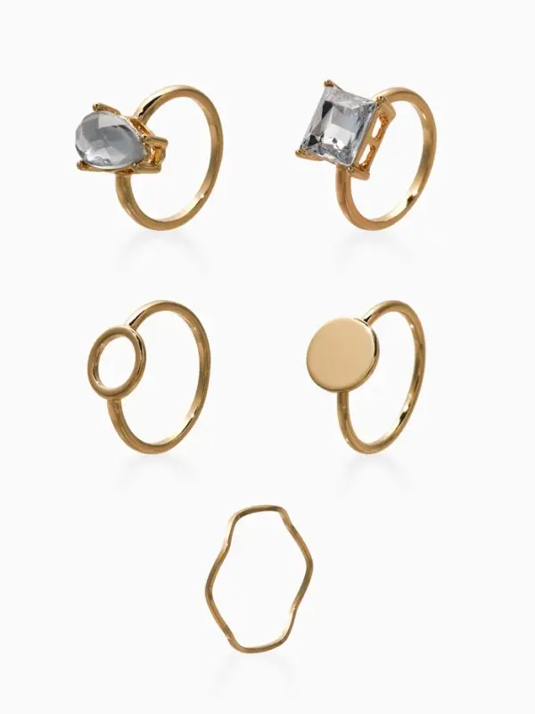 Набор колец 5 шт "Новый стиль" кристалл, размер МИКС, цвет белый в золоте