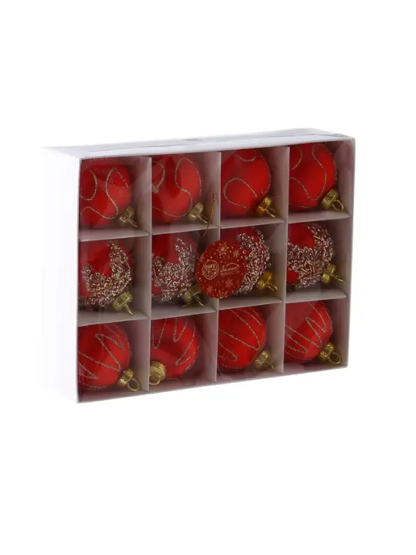 Набор шаров пластик d-6 см, 12 шт Набор шаров пластик d-6 см, 12 шт "Капризы зимы" красный