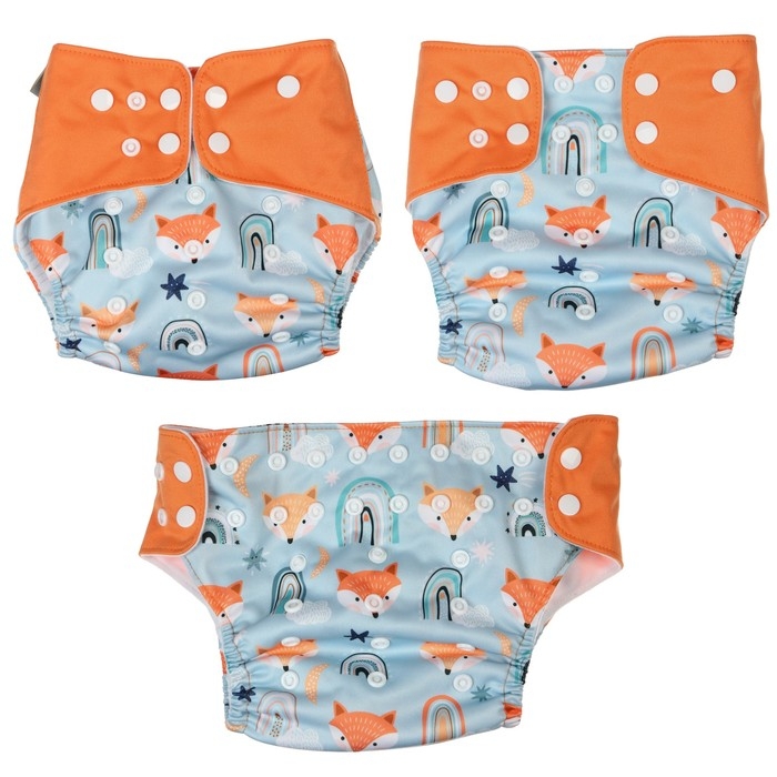 Многоразовый подгузник «Лисички», 3-15 кг, цвет голубой, оранжевый, Крошка Я Многоразовый подгузник «Лисички», 3-15 кг, цвет голубой, оранжевый, Крошка Я