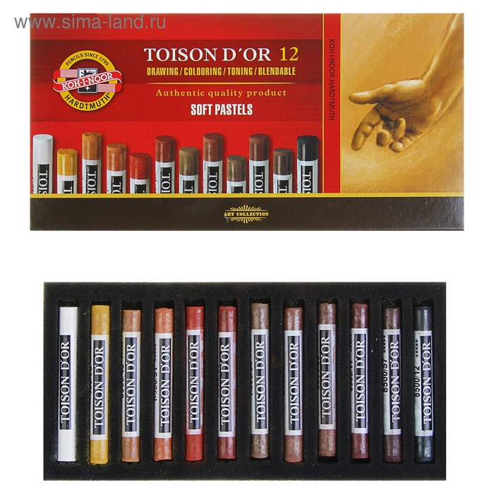 Пастель сухая художественная Soft Koh-I-Noor TOISON D`OR 8522, 12 цветов, градация коричневого Пастель сухая художественная Soft Koh-I-Noor TOISON D`OR 8522, 12 цветов, градация коричневого