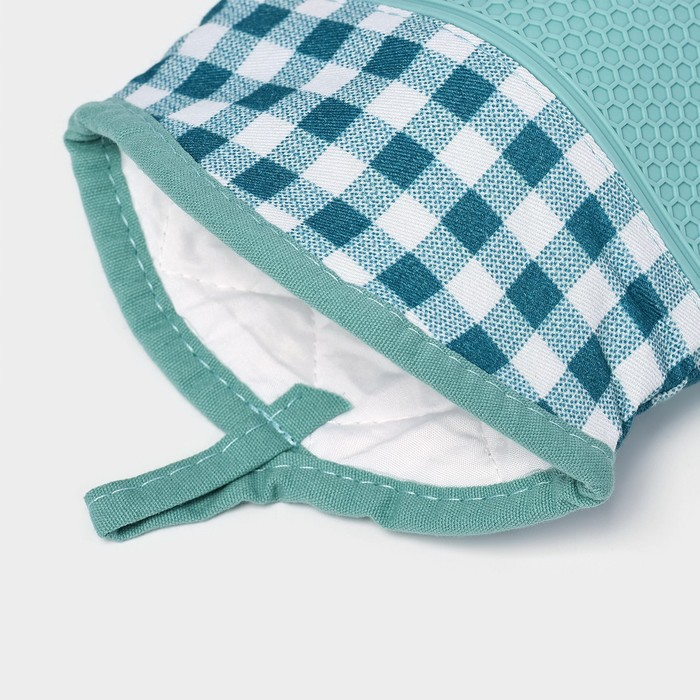 Рукавица для горячего с манжетой Доляна «Клетка», силикон, 27×18,5 см, цвет мятный Рукавица для горячего с манжетой Доляна «Клетка», силикон, 27×18,5 см, цвет мятный