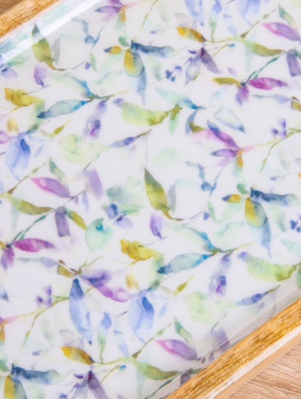 Блюдо прямоугольное "Оттенки сирени" дерево манго 41х15 см