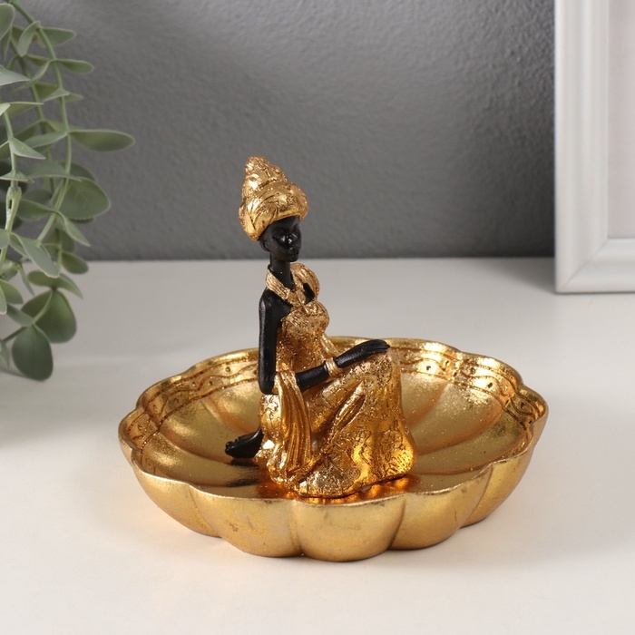 Сувенир полистоун подставка Сувенир полистоун подставка "Африканка в тюрбане, на цветке" золото 14х15х12,5 см МИКС