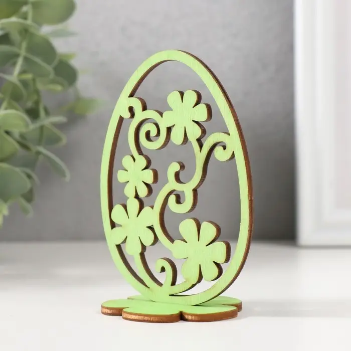 Декор пасхальный «Фигурка яйцо на подставкен», 6.5×4.7×9.3 см, набор 2 детали, салатовый