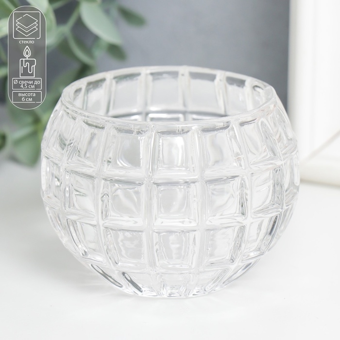 Подсвечник стекло Подсвечник стекло "Бочонок" d-4,5 см прозрачный 7,5х7,5х6 см