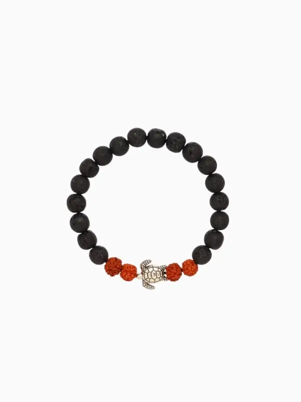 Браслет Браслет "Черепашка" лава, рудракша, длина 18 см, цв. чёрный, коричневый
