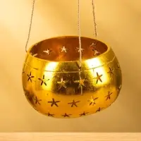 Подсвечник подвесной из кокоса, 14×14×10 см, золото