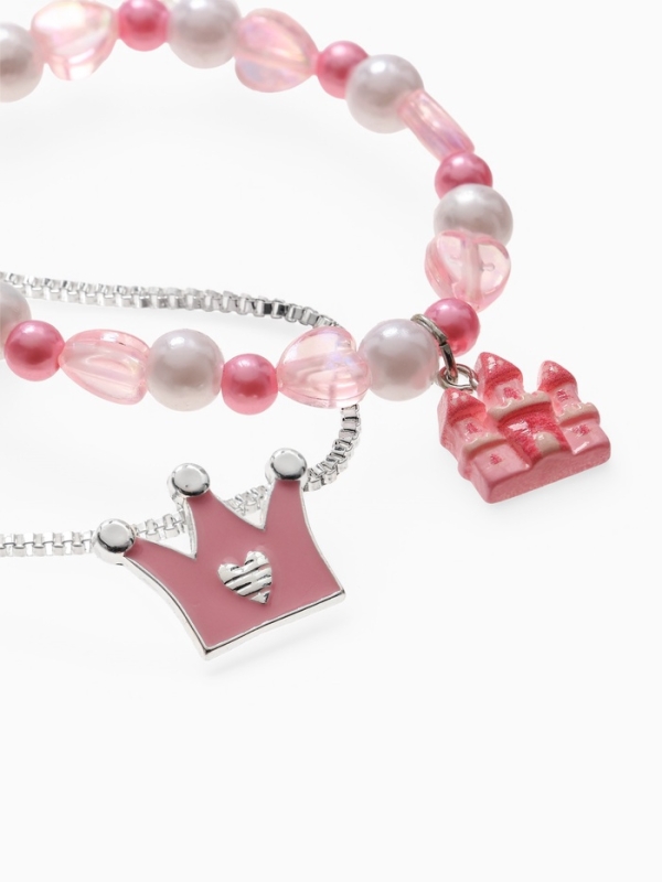 Набор детский Набор детский "Выбражулька" 2 пр-та: кулон, браслет, корона, замок, цвет бело-розовый