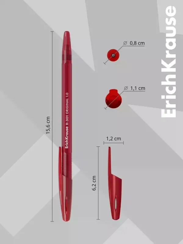Ручка шариковая ErichKrause R-301 Stick Original, узел 1мм, красная