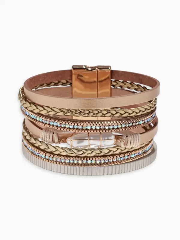 Браслет кожаный на магните &laquo;Гоби&raquo;, L=19.5 см, белый, бежевый в золоте