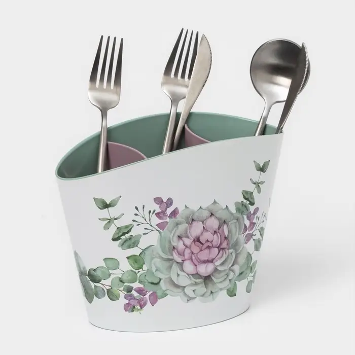 Подставка для столовых приборов &laquo;Каменная роза&raquo;, пластик, белый