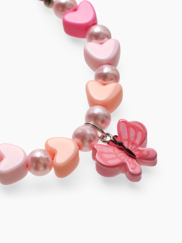 Браслет детский  Браслет детский "Выбражулька" на затяжке, бабочка с бусинами сердце, цвет розовый