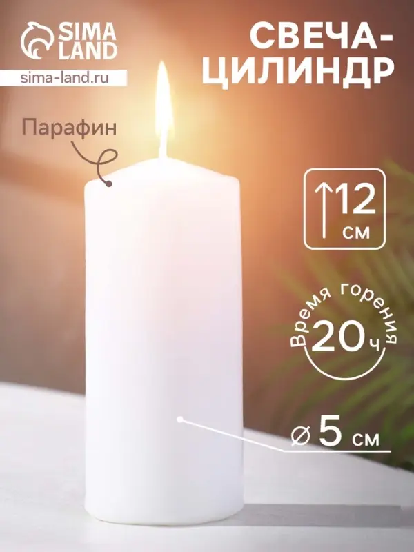 Свеча - цилиндр, 5&times;12 см, белая