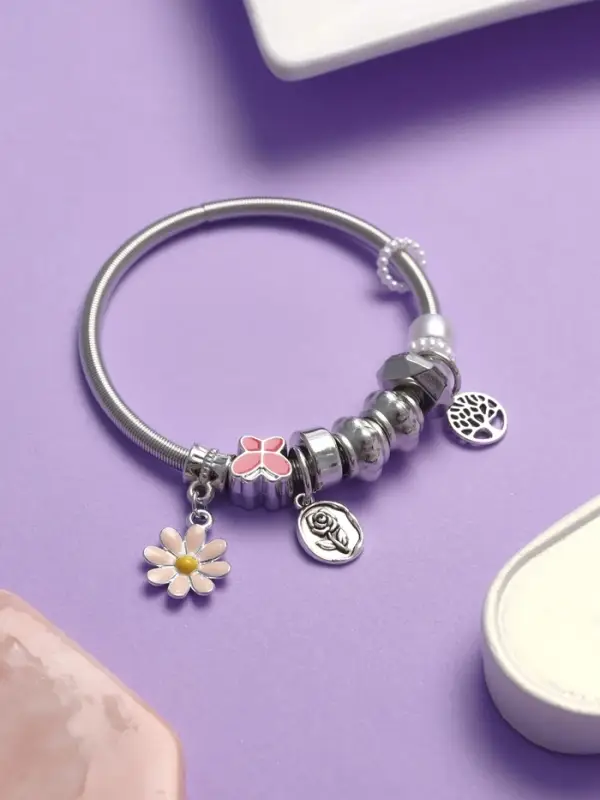Браслет с шармами &laquo;Марджери. Цветочек&raquo;, d=6.5 см, розовый в серебре