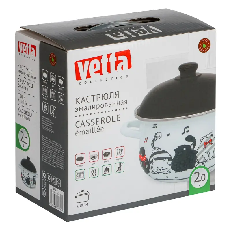 VETTA Хвостатые друзья Кастрюля эмалированная, 18см, 2,0л, индукция