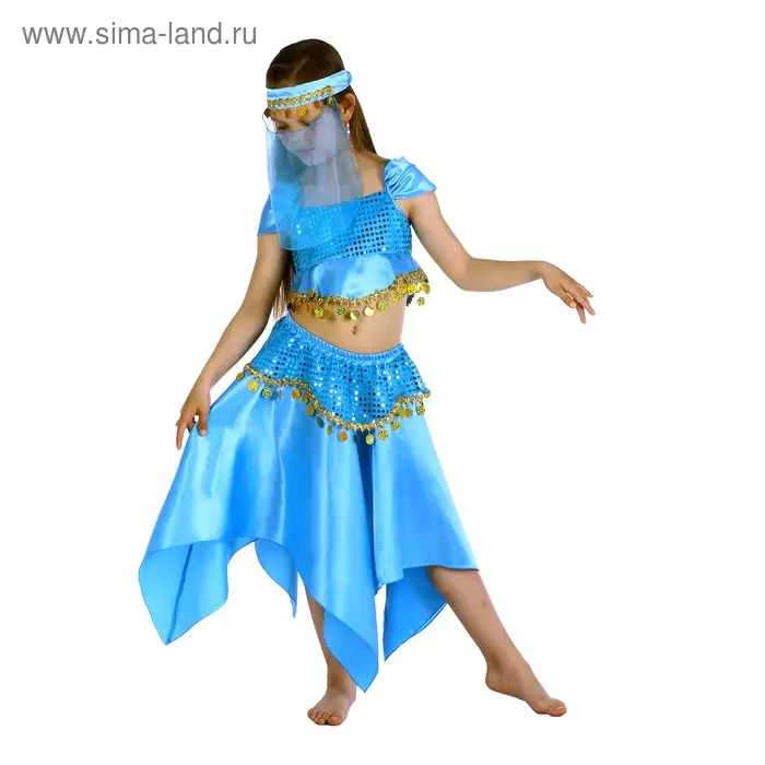 Карнавальный костюм  Карнавальный костюм "Восточная красавица. Лейла", повязка, топ, юбка, цвет голубой, р-р 32, рост 122-128 см