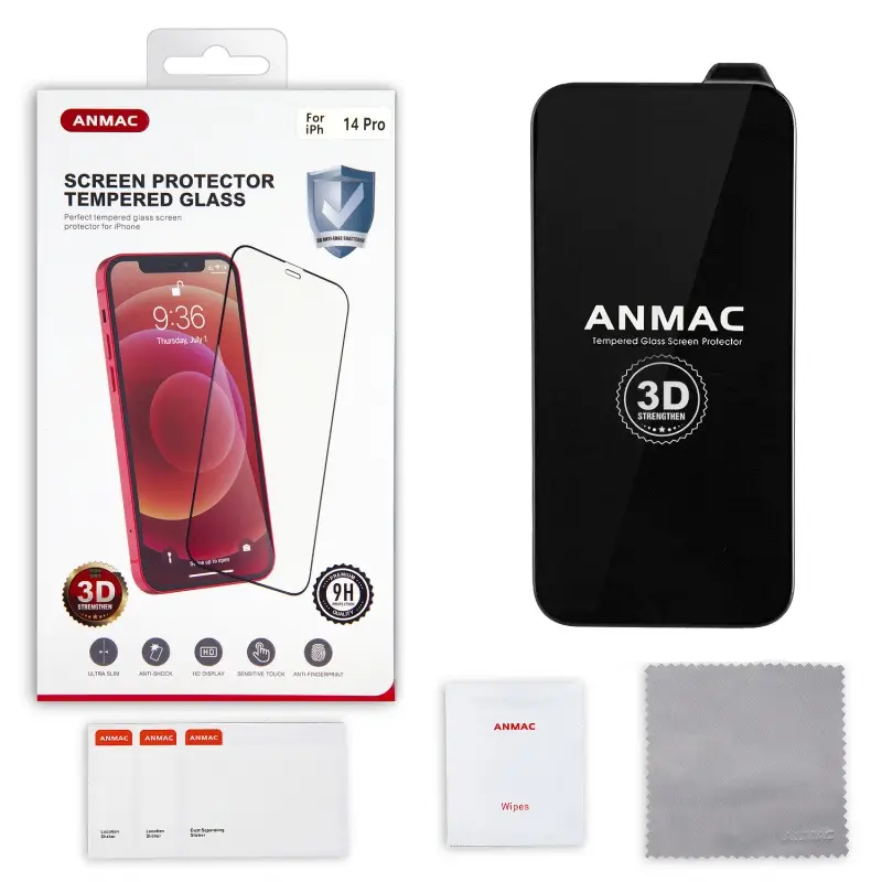 Защитное стекло для iPhone 14 Pro 3D ANMAC черное усиленное Арт. 1137413