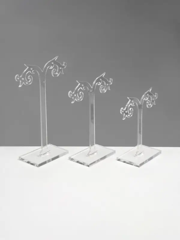 Подставка под серьги &laquo;QF. Ажурная&raquo;, набор 3 шт. h=8.5, 10, 12 см, прозрачная