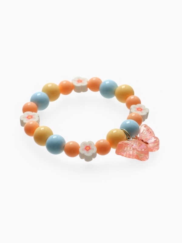 Браслет детский  Браслет детский "Выбражулька" фимо с бусинами, бабочка с бусинами, цветной