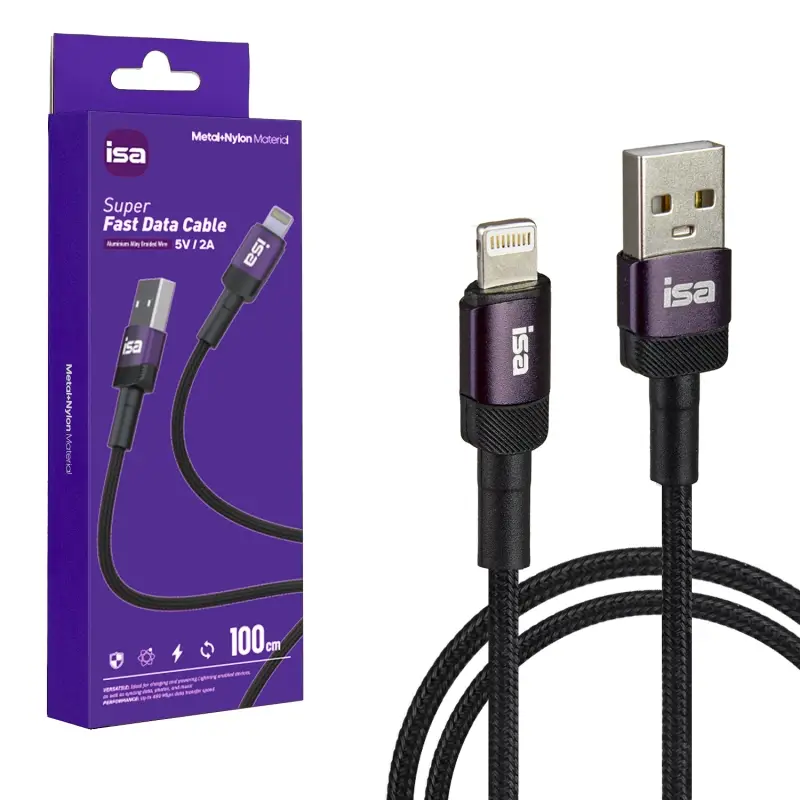 Кабель BX-3 USB на Lightning 1m 2A ISA черный-фиолетовый Кабель BX-3 USB на Lightning 1m 2A ISA черный-фиолетовый