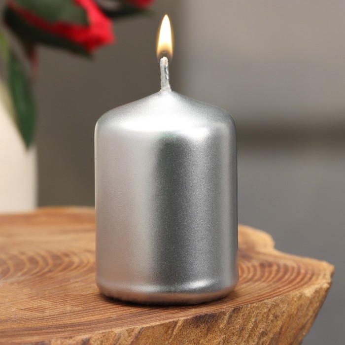 Свеча - цилиндр, 4х6 см, 9 ч, серебро Свеча - цилиндр, 4х6 см, 9 ч, серебро