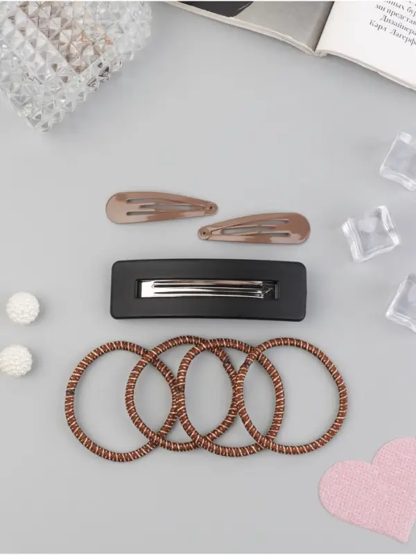 Набор для волос QF &laquo;Флоренс лео&raquo;, 4 резинки 6.5 см, заколка - автомат МИКС 8 см, 2 заколки 4.5 см, коричневый