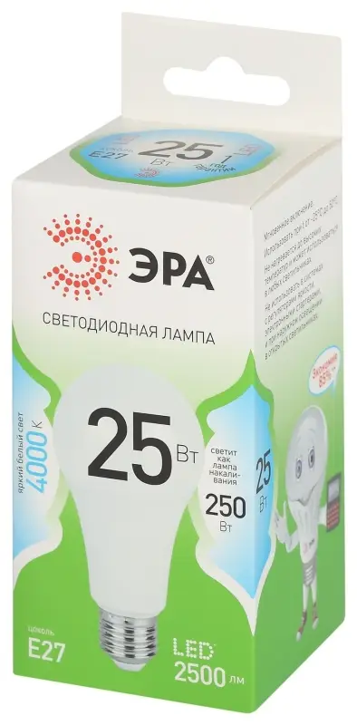 Лампа светодиодная LED 25 Вт 2500Лм 4000К груша нейтральный E27 220-240В LED A60-25W-840-E27 Green Line