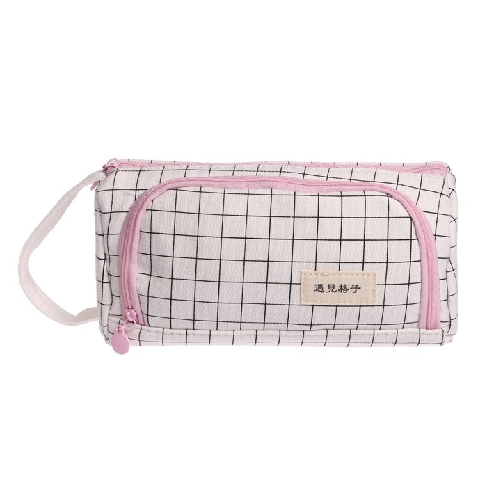 Пенал мягкий 2 отделения, 95 х 210 х 90 мм, объёмный с откидной планкой, с ручкой, Calligrata, Пенал мягкий 2 отделения, 95 х 210 х 90 мм, объёмный с откидной планкой, с ручкой, Calligrata, "Шотландка", бело-черная