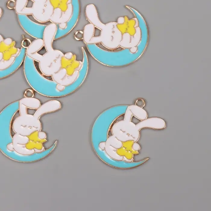 Декор для творчества металл, эмаль Декор для творчества металл, эмаль "Зайчик на голубом месяце" 2,9х2,5 см