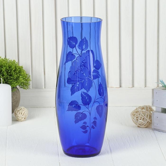 Ваза  Ваза "Гранд" шиповник, синяя (ручная роспись) 26 см