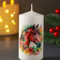 Свеча столб 50х100мм с декором, конь, белая Свеча столб 50х100мм с декором, конь, белая