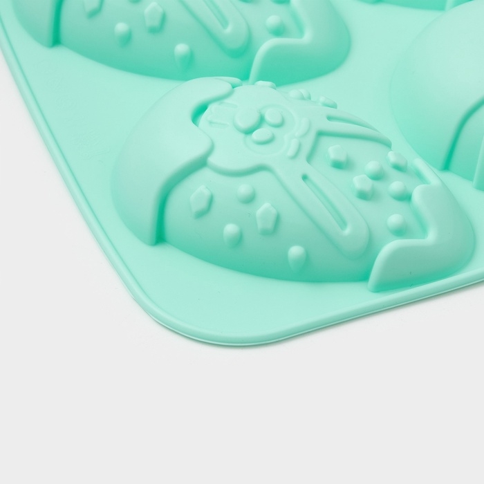 Форма для выпечки Доляна «Пасхальный кролик», силикон, 27×17 см, 6 ячеек, бирюзовая