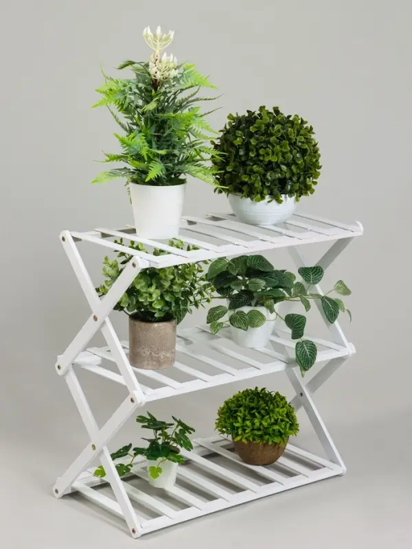 Подставка для цветов Greengo, 3 полки, 50&times;25&times;46 см, напольная, бамбук, белая
