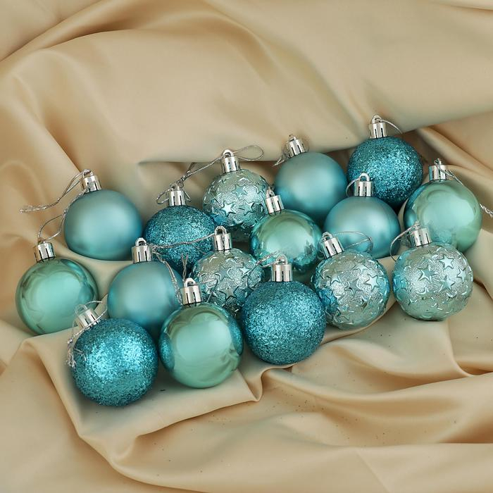 Набор шаров пластик d-5 см, 16 шт Набор шаров пластик d-5 см, 16 шт "Звёздная ночь" бирюза