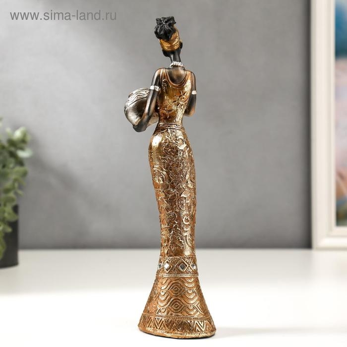 Сувенир полистоун  Сувенир полистоун "Африканка с кувшином, в платье с золотыми цветами" МИКС 26х7х5 см