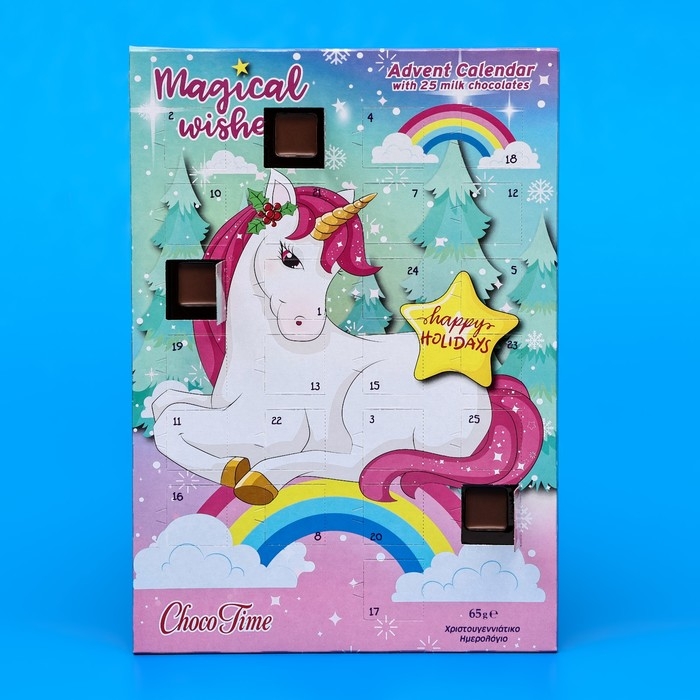 Новый год. Адвент-календарь ChokoTime Новый год. Адвент-календарь ChokoTime " Волшебные пожелания единорога", 65 г