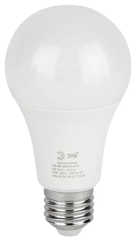 Лампа светодиодная LED 25 Вт 2500Лм 4000К груша нейтральный E27 220-240В LED A60-25W-840-E27 Green Line