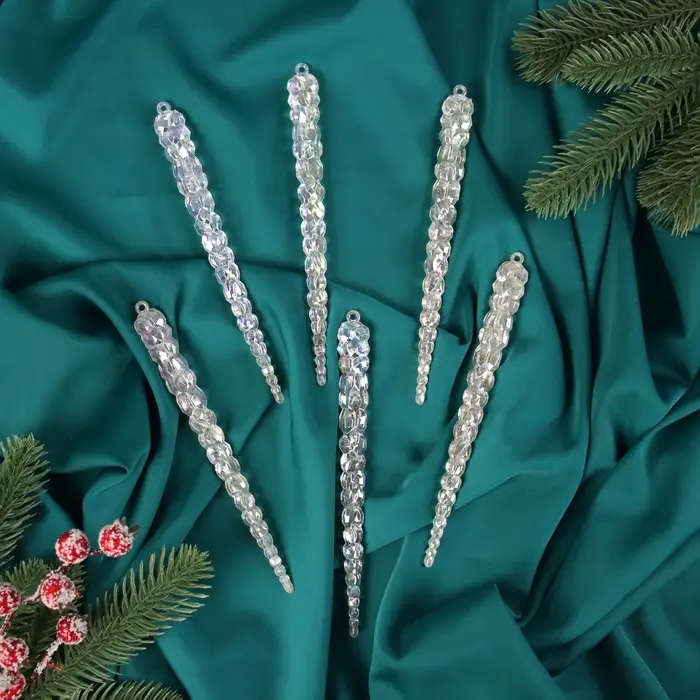 Набор ёлочных игрушек 6 шт. «Зимнее волшебство. Созвездие» пластик, сосулька, 18х1,5 см, перелив