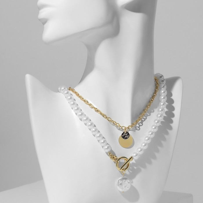 Кулон «Цепь» жемчужная нить, амулет, цвет белый в золоте, 45 см