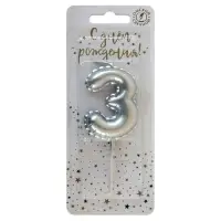 Свеча в торт на шпажке "Воздушая цифра", цифра "3", серебро