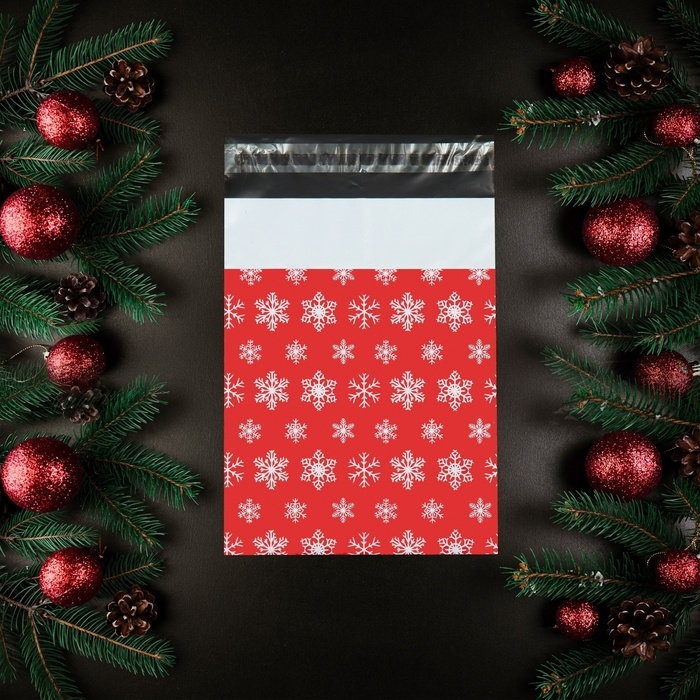 Новый год. Курьерский пакет с клеевым клапаном новогодний,  Новый год. Курьерский пакет с клеевым клапаном новогодний, "Снежинки" 17 х 26 см.